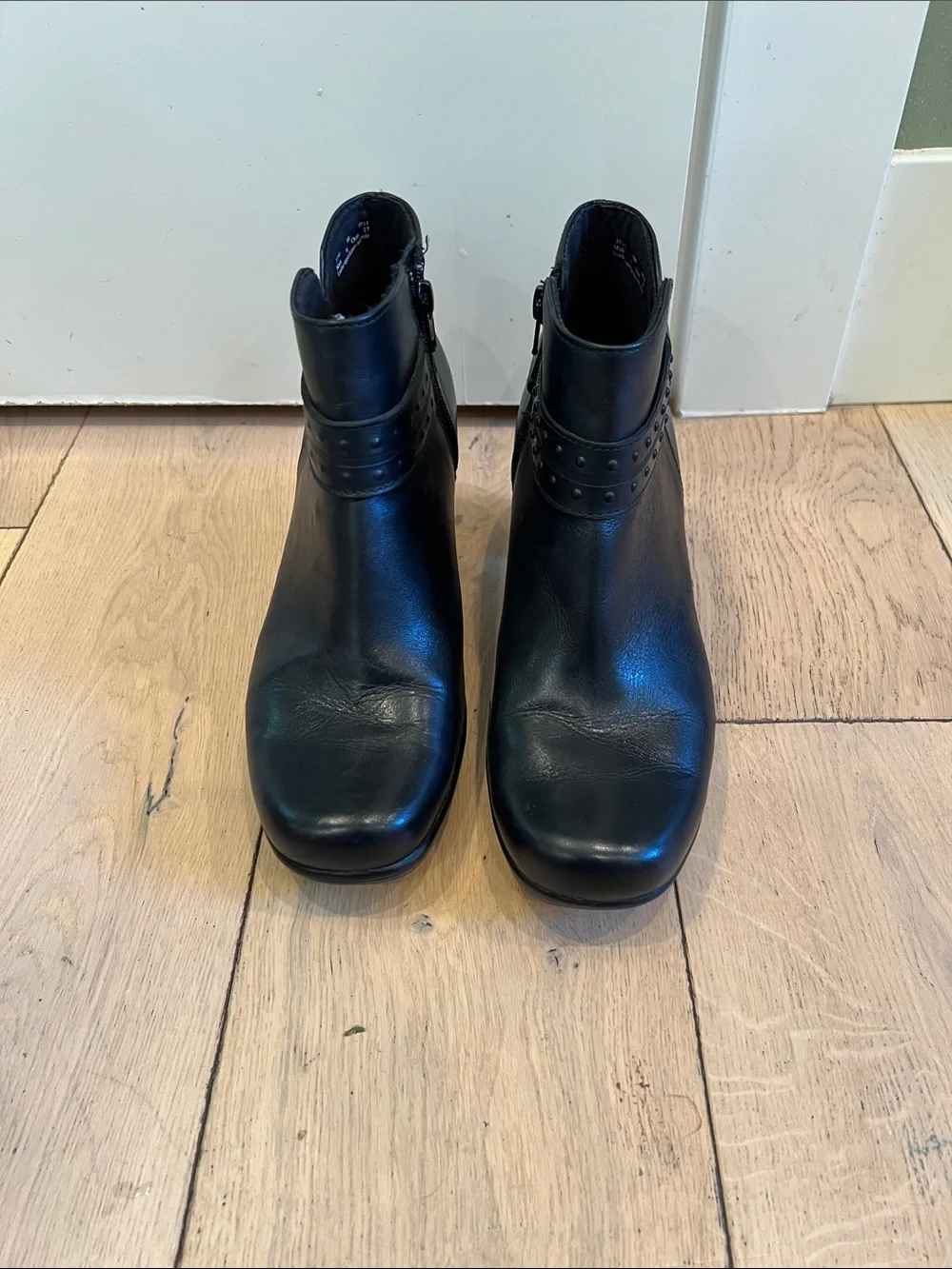 Clarks Black Leather Ankle Booties with Decorative Strap